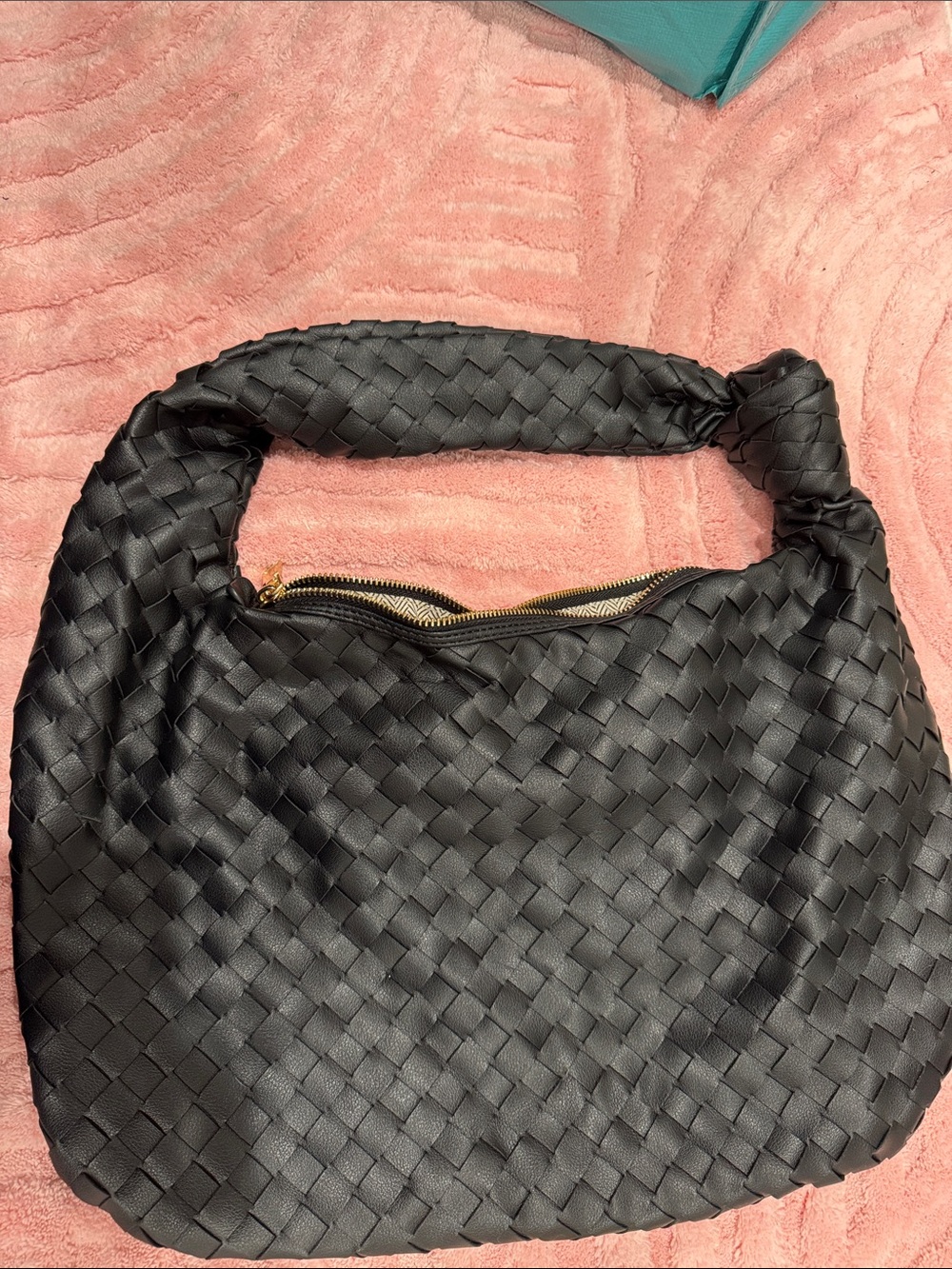 Black Woven Shoulder Bag - Classic Handbag